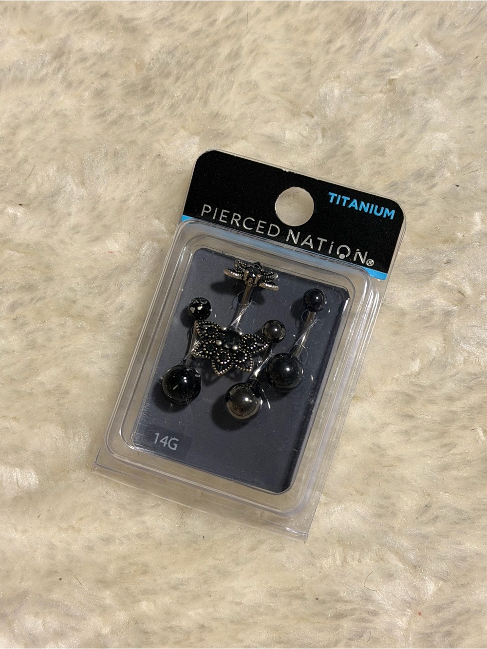 Pierced Nation Titanium Black Floral BellyRing Set (4)